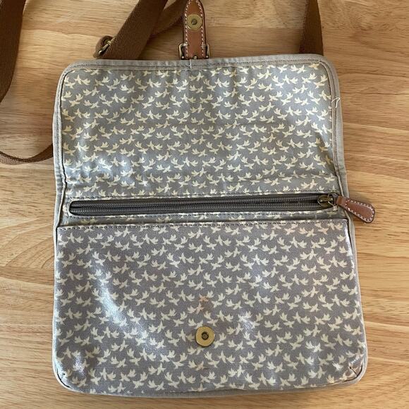 Fossil Crossbody - Blue & Grey Birds, Coated Canvas *STAINS* - Picture 2 of 8